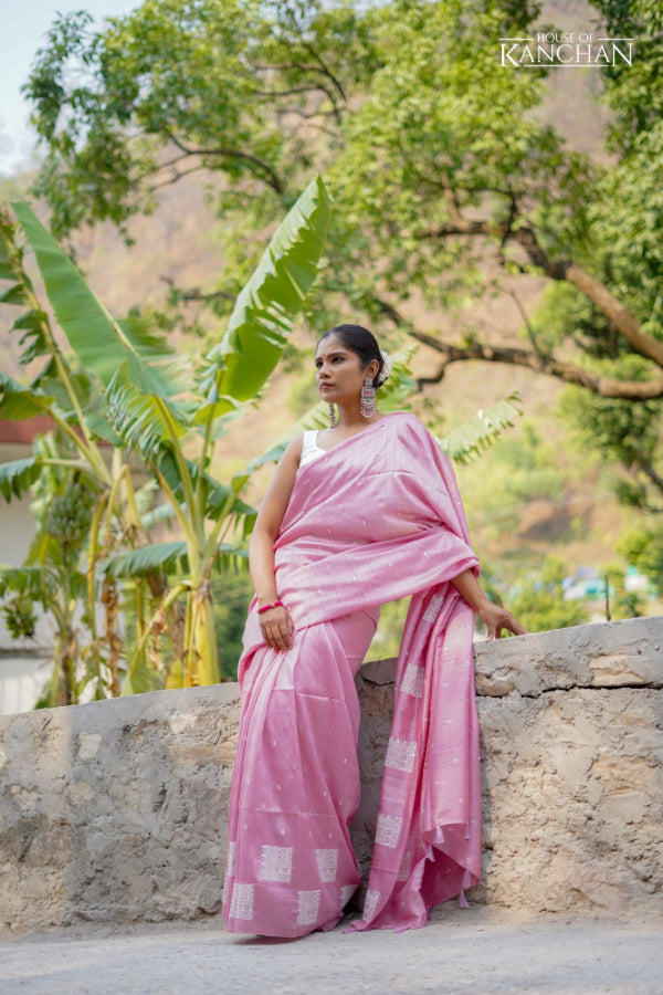 Pink Dupion Silk Saree