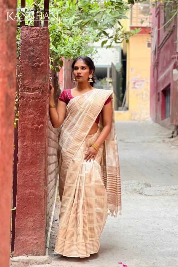 Ivory Raw Silk Zari Saree