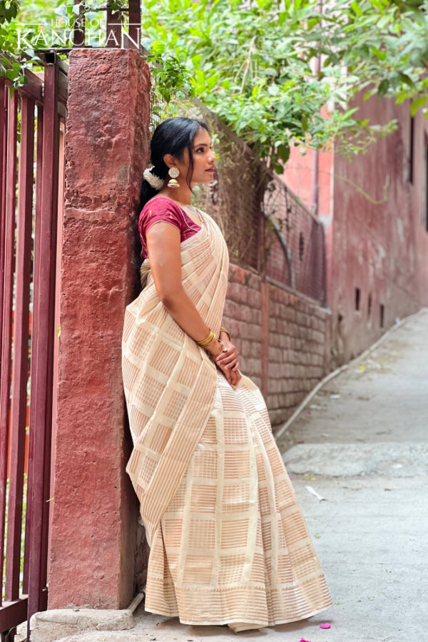 Ivory Raw Silk Zari Saree