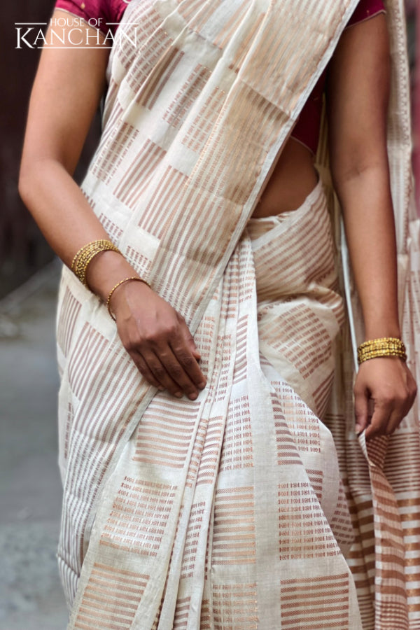 Ivory Raw Silk Zari Saree