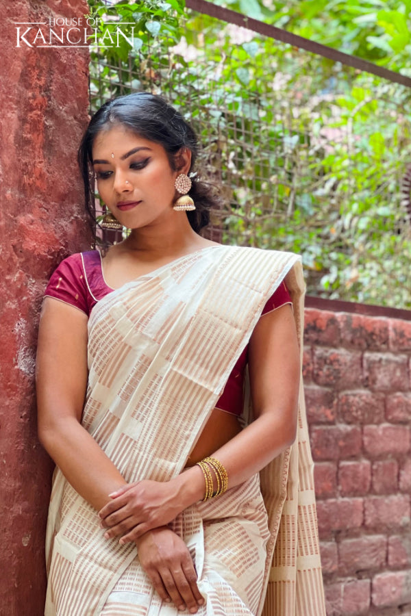 Ivory Raw Silk Zari Saree