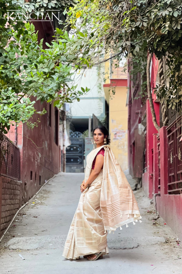 Ivory Raw Silk Zari Saree