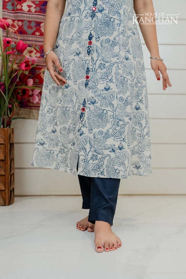 Pure Cotton A-line Kurta with Fancy Collar