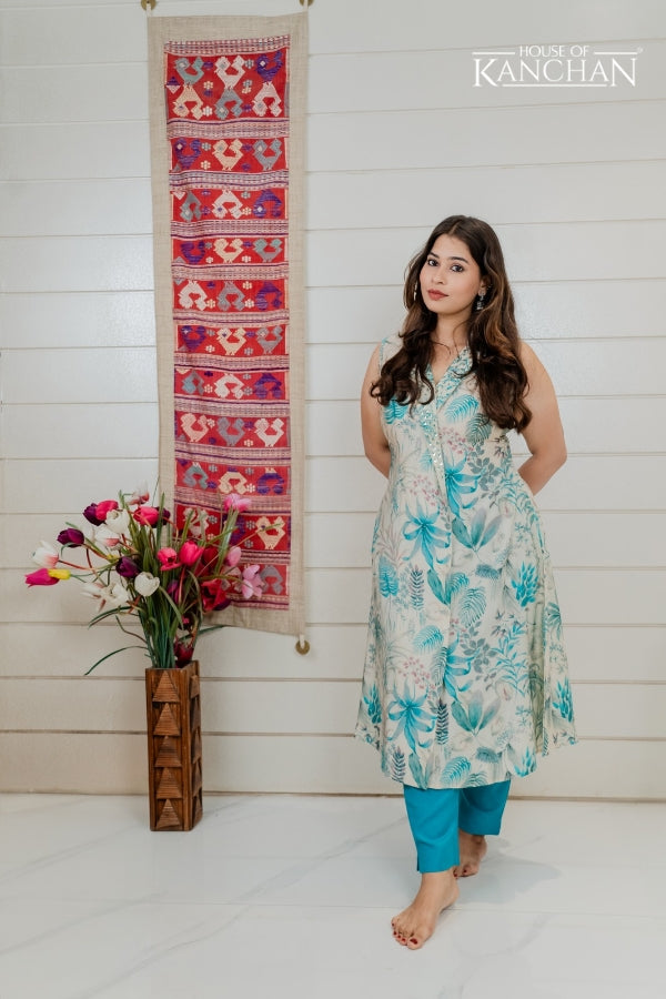 Fancy Neck A-line Crepe Silk Kurti